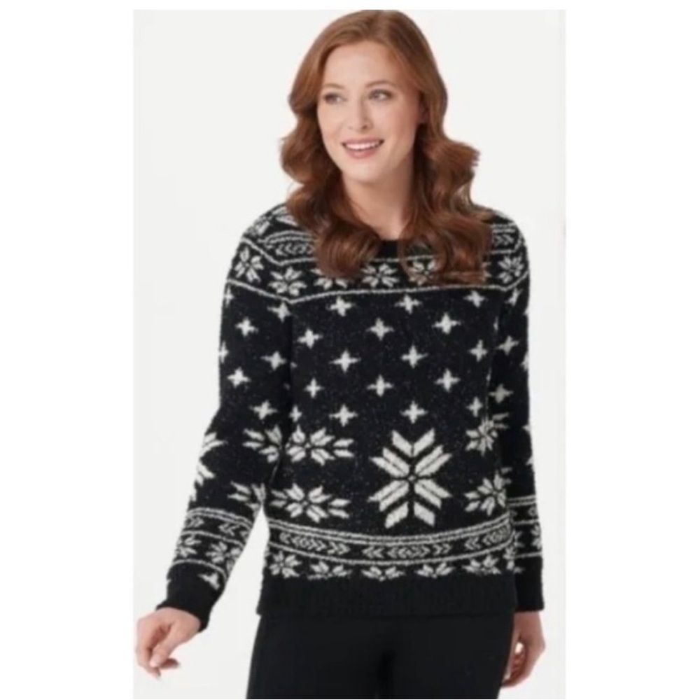 Barefoot Dreams CozyChic Seaside Crew Neck Pullover Fair Isle, size L Excellent